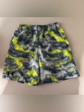 Under Armour Boys Neon Yellow, Black & White Athletic Shorts
